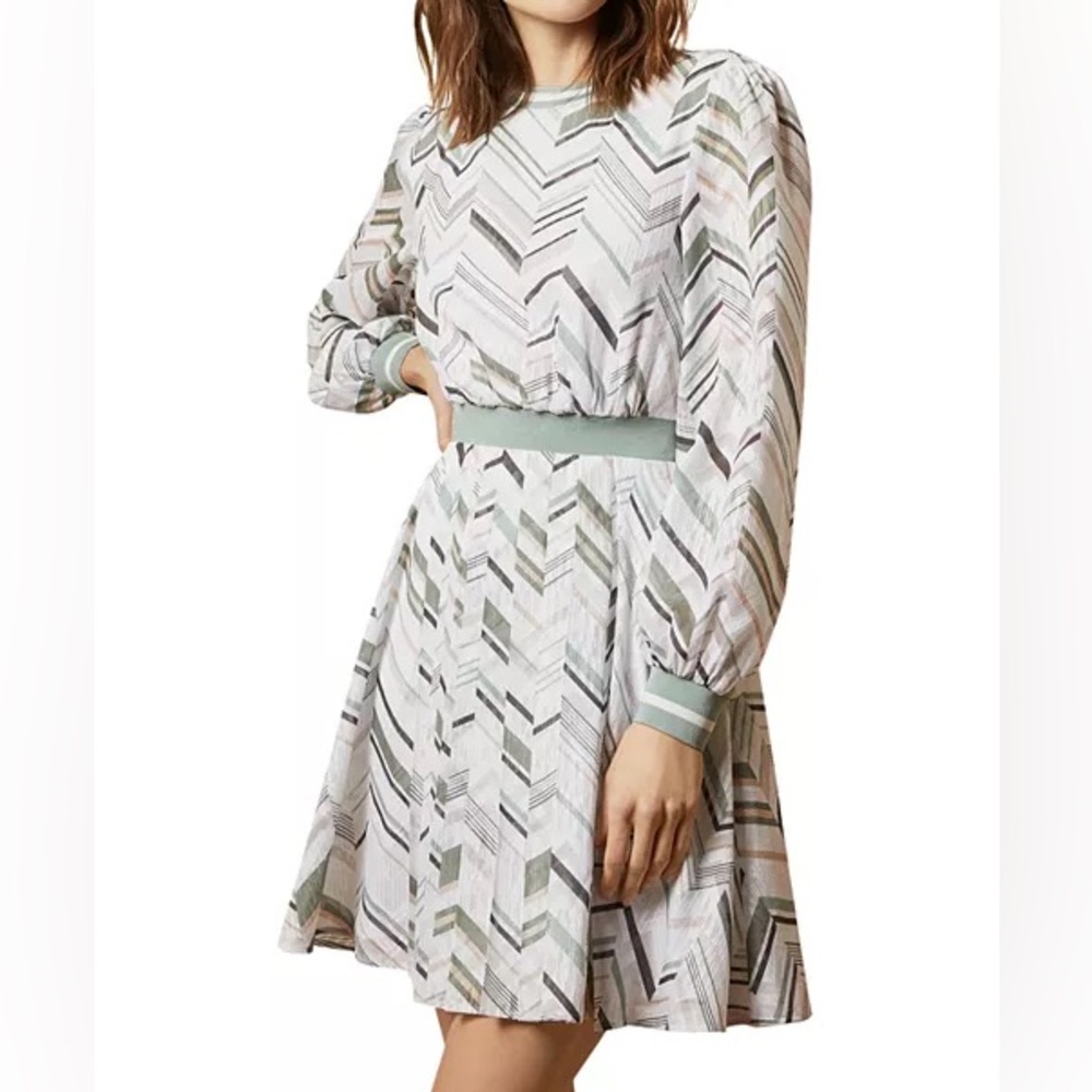 133. Nwt Ted Baker Fleuura Everglade Long-Sleeve Mini Dress